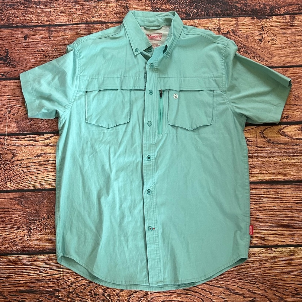 COLEMAN Men's Turquoise Outdoors Button Down Cotton Long Sleeve Shirt Size M